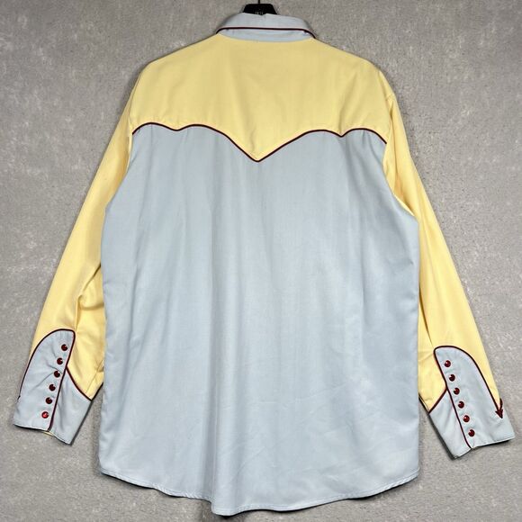 VTG Scully Western Rodeo Shirt Pearl Snap Men’s Sz XL Yellow/ Blue Long Sleeve - Picture 8 of 13